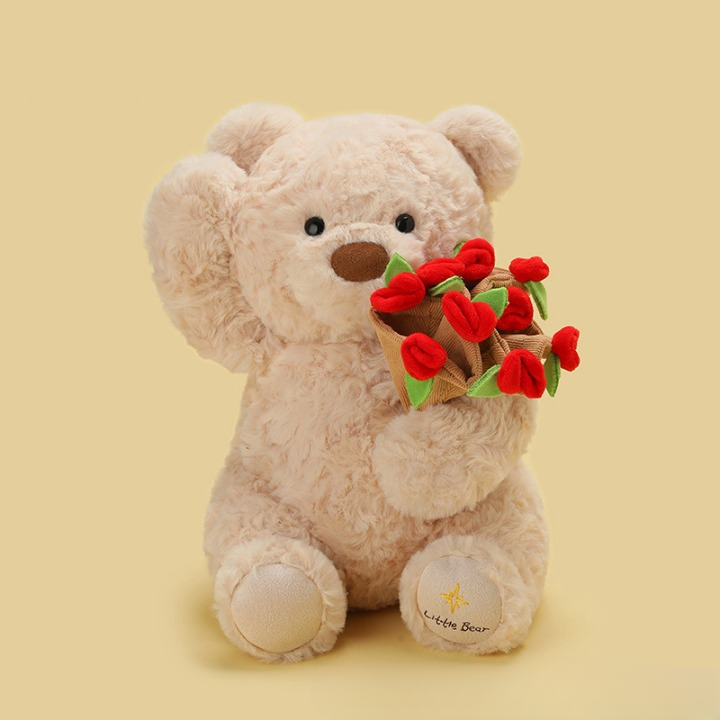Bear Plush Toy With Red Rose